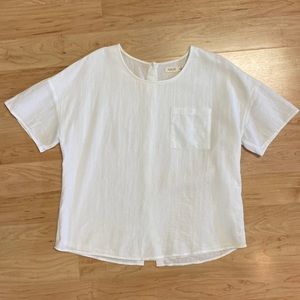 White Roolee Half Lined Textured White Top with Button-Down Back